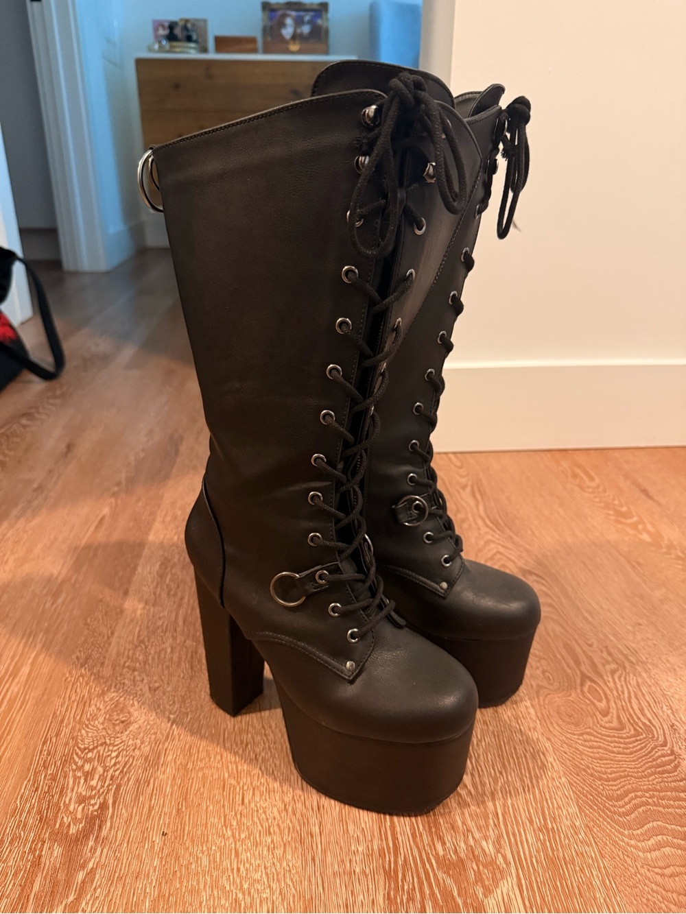 Demonia Torment 170 platform vegan knee-high lace zipper boots 7